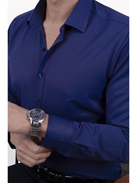 Etikmen Parliament Mavisi Saten Slimfit Erkek Gömlek - S000121508-1343