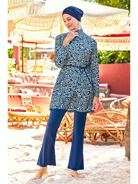 Adasea Elastanlı Tam Kapalı Tesettür Mayo Zarah 4512 Açık Lacivert - S000238121-19459