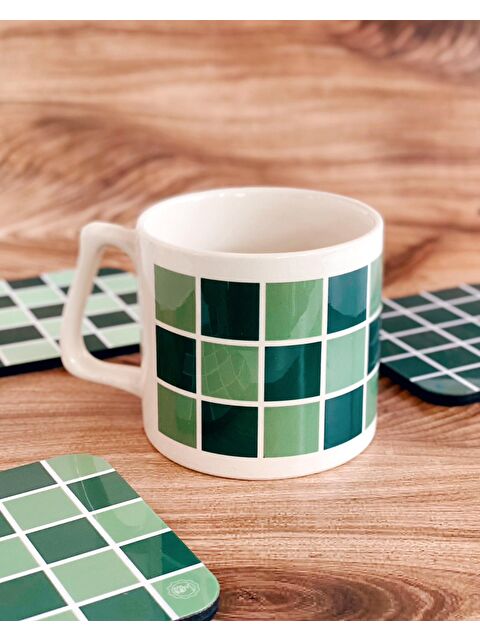 Bikutumutluluk Haki Yeşil Damalı Kupa Fincan - S000236871-23173