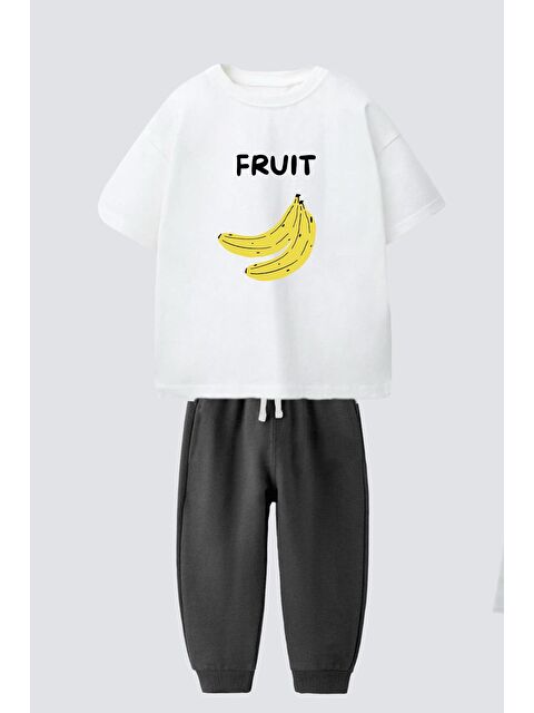 Monila Erkek Çocuk Muz Meyve Baskılı Pamuklu Jogger Pantolonlu Alt Üst Takım - S000514795-29666