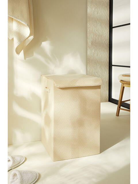 Ocean Home Textile Bej Balıksırtı Çamaşır Kutusu 36 x 36 x 56 cm - S000318464-19928