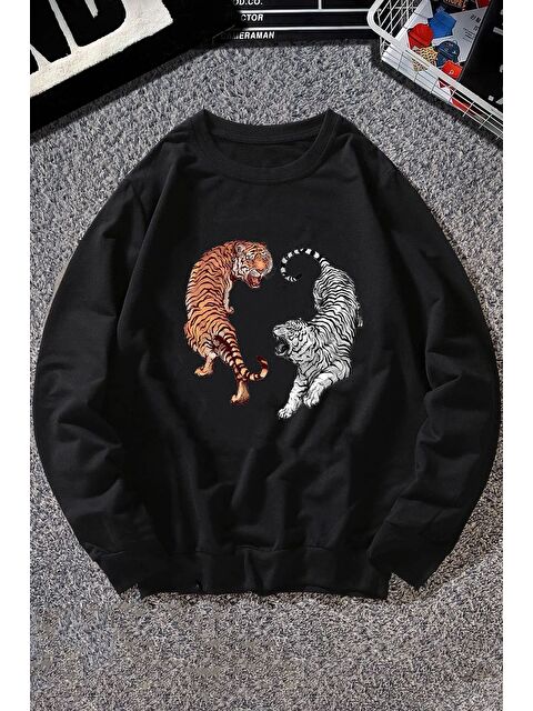 uyguntarz Unisex Tiger Bisiklet Yaka %100 Pamuk Sweatshirt - S000269150-19351