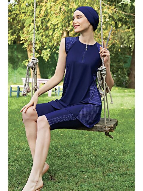 Remsa Sıfır Kol Yarı Kapalı Şortlu Mayo 2428-4 Koyu Lacivert - S000232043-29672