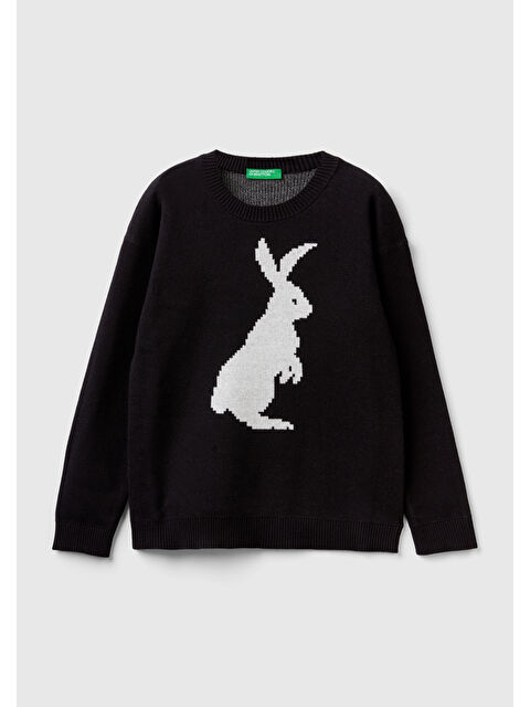 United Colors Of Benetton Erkek Çocuk Siyah Tavşan Desenli Kazak - S000297817-19351