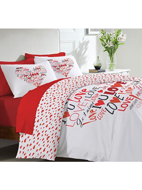 Evmila Kalp, sevgililer günü özel desen baskılı çift Kişilik 200x220 Cm ÇARŞAFSIZ Nevresim Takımı - S000128623-20045