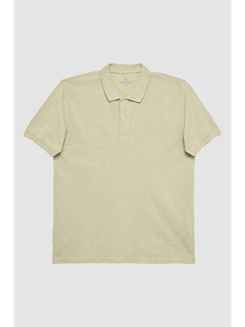 TUDORS Erkek Klasik Fit Rahat Kesim %100 Pamuk Düz Pike Yeşil Polo Yaka Tişört