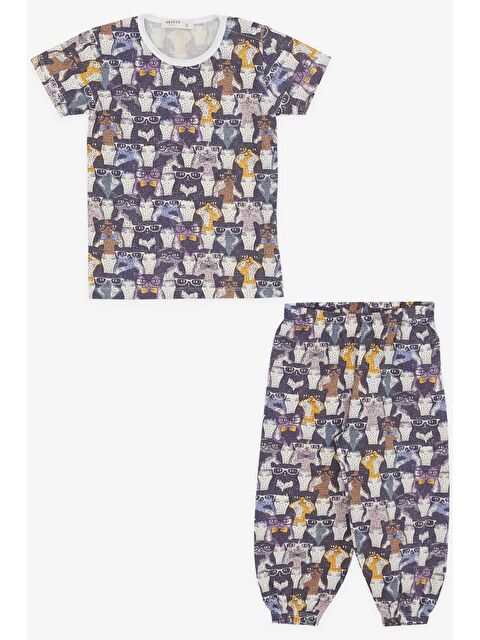 Breeze Kız Bebek Kısa Kollu Pijama Takımı Gözlüklü Kedicik Desenli Karışık Renk (9 Ay-1 Yaş) - S000370662-23173
