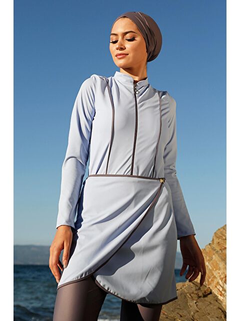 Remsa Mayo 3'lü Etekli Elastanlı Tam Kapalı Mayo 900-HLM-03 Mavi - S000142125-17234