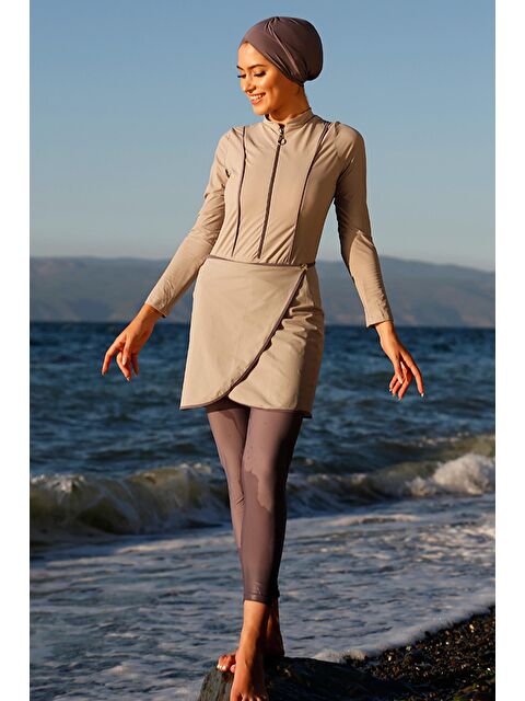 Remsa Mayo 3'lü Etekli Likralı Tam Kapalı Mayo 900-HLM-07 Gri - S000142127-20600