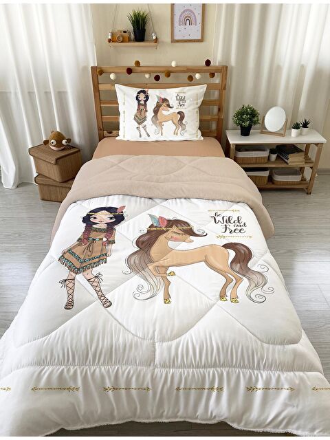 Evmila Kızıldereli Desenli Tek Kişilik 160x220 Cm Wellsoft Çift Taraflı Silikon Yorgan Ve Uyku Seti - S000128628-20063