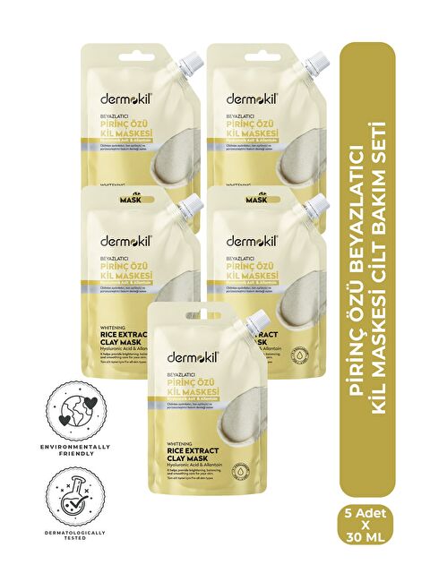 Dermokil Pirinç Özü Beyazlatıcı Kil Maskesi Cilt Bakım Seti 30 ml x 5 Adet - S000508476-18