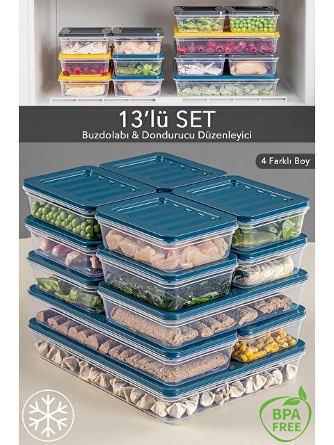 Meleni Home 13'lü Buzdolabı Organizer Mikrodalga Ve Difrize Uygun Saklama Kabı 1x2400ml-2x1170-2x1200ml-8x600ml - S000208722-20019
