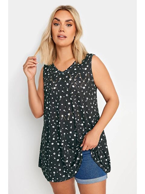 Stil Diva Büyük Beden V Yaka Dantel Detaylı Astarsız Sıfır Kollu Bluz - S000244345-19351