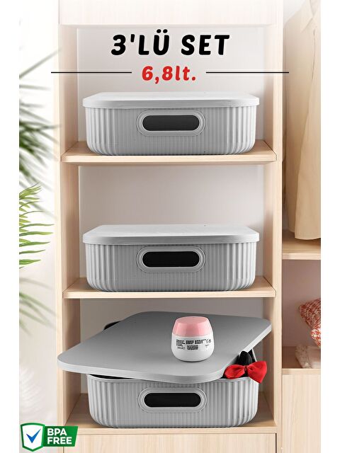Nandy Home 3 Lü Set Çok Amaçlı Dekoratif Düzenleyici Depolama Kutusu 6 8LT - S000311005-20600