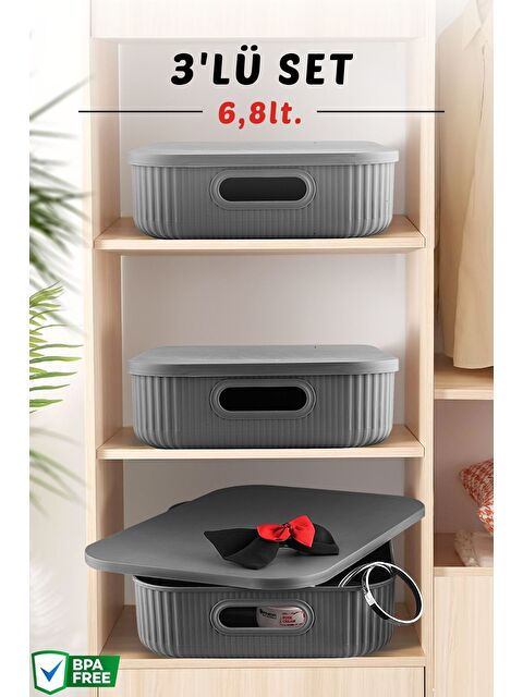 Nandy Home 3 Lü Set Çok Amaçlı Dekoratif Düzenleyici Depolama Kutusu 6 8LT - S000311011-29666