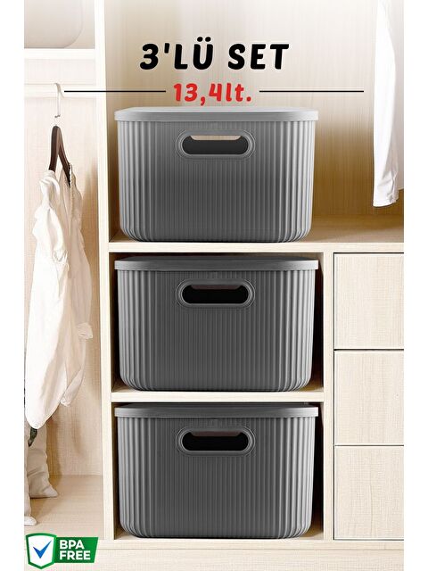 Nandy Home 3 Lü Set Çok Amaçlı Dekoratif Düzenleyici Depolama Kutusu 13 4LT - S000311013-29666