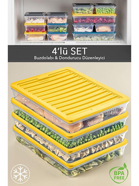 Meleni Home 4'lü Buzdolabı Organizer Mikrodalga Ve Difrize Uygun Saklama Kab Sarı 4 x 2400 ml - S000208725-20072