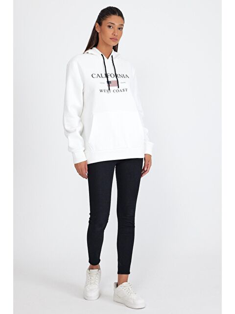 Süperlife Kadın Kapüşonlu Rahat Kalıp İçi Polarlı 3 iplik Kanguru Cepli Amerikan Baskılı Swetashırt spr24swk01 - S000060887-19965