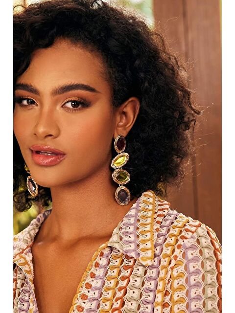 New Obsessions Parlak 4 Taşlı Uzun Abiye Küpe - S000321163-20076