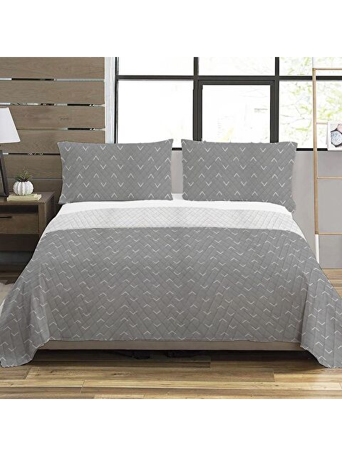 Evmila Modern Desen Çift Kişilik Baskılı Pike (200x220 Cm) Gri - S000124172-23173