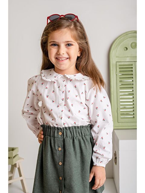 MİNİNİO Kız Çocuk Bebe Yaka Desenli Gömlek - Ekru - S000444321-19965