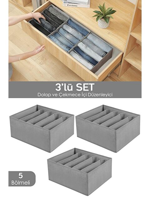 Meleni Home 3 Adet 5 bölmeli Çekmece İçi Düzenleyici,Dolap Çamaşır Düzenleyici, Saklama Kutusu Organizer - S000216292-20600