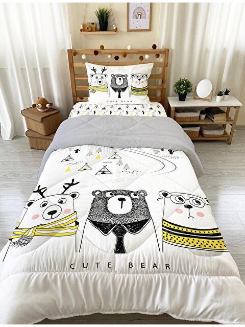 Evmila Üç Ayı Desenli Tek Kişilik 160x220 Cm Wellsoft Çift Taraflı Silikon Yorgan Ve Uyku Seti - S000128636-20063