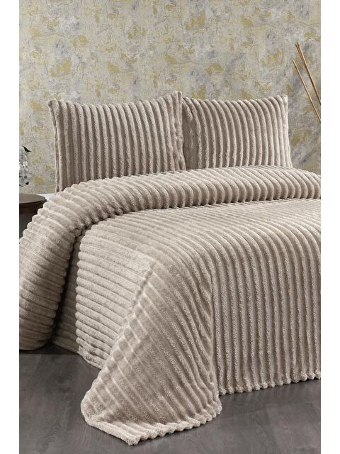 Çeyiz Diyarı Granada Pelüş Çift Kişilik Yatak Örtüsü Bej - S000497218-19928