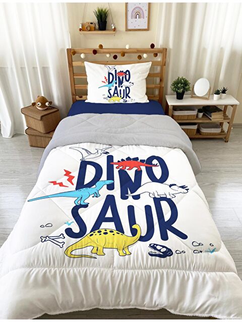 Evmila Dinozor Desenli Tek Kişilik 160x220 Cm Wellsoft Çift Taraflı Silikon Yorgan Ve Uyku Seti - S000128638-20063
