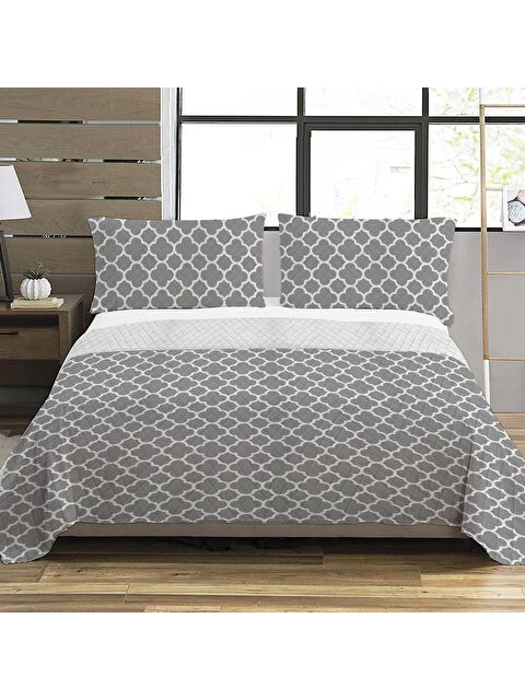 Evmila Geometrik Desen Çift Kişilik Baskılı Pike (200x220 Cm) Gri - S000124174-23173