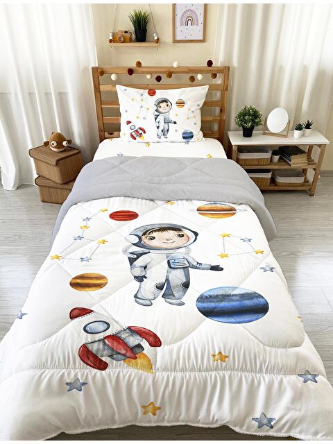 Evmila Astronot Desenli Tek Kişilik 160x220 Cm Wellsoft Çift Taraflı Silikon Yorgan Ve Uyku Seti - S000128639-20063