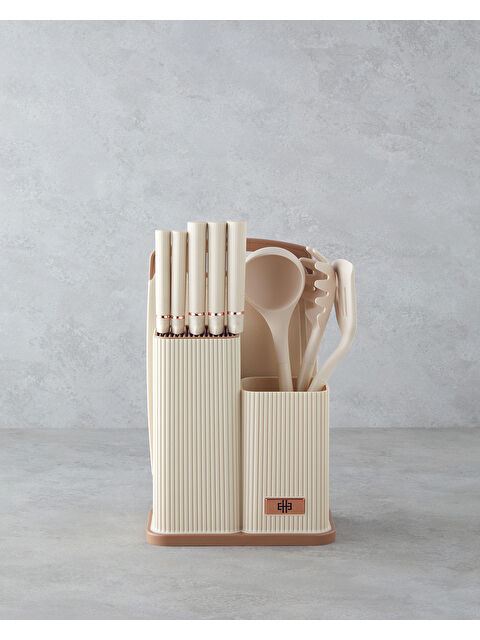 English Home Pro Cut Silikon,Plastik,Paslanmaz Çelik Kesme Tahtası, Servis Gereci Bıçak Seti 21.5x13x20 cm Krem - S000497246-19966