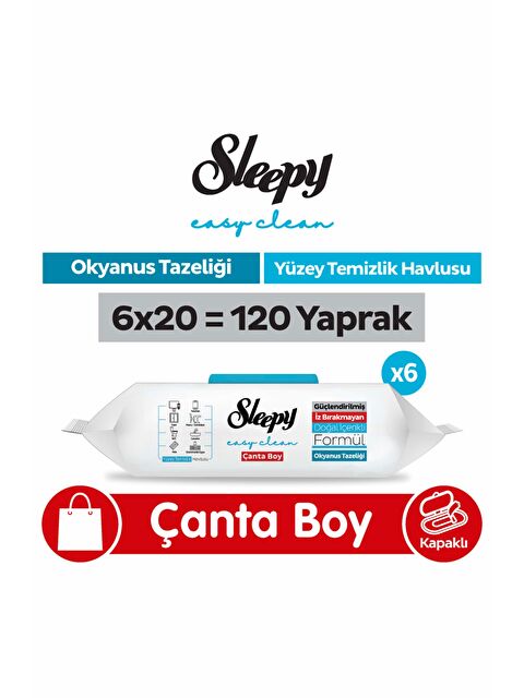 Sleepy Easy Clean Okyanus Tazeliği Yüzey Temizlik Havlusu Çanta Boy 6x20 (120 Yaprak)