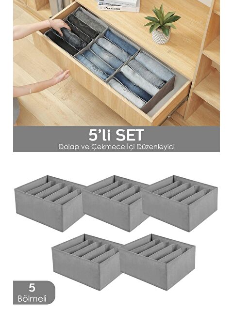 Meleni Home 5 Adet 5 Bölmeli Çekmece İçi Düzenleyici, Dolap Çamaşır Düzenleyici, Saklama Kutusu Organizer - S000216295-20600