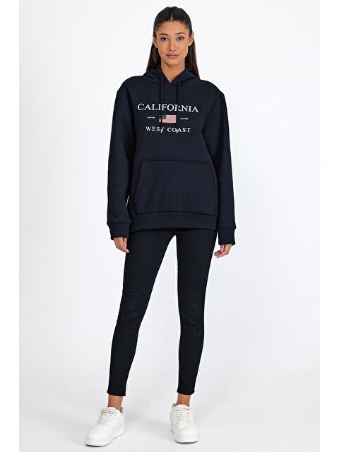 Süperlife Kadın Kapüşonlu Rahat Kalıp İçi Polarlı 3 iplik Kanguru Cepli Amerikan Baskılı Swetashırt spr24swk01 - S000060887-19351