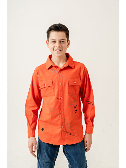 pi pengai Erkek Çocuk Çift Cepli Keten Gömlek P1098 - S000350411-20013