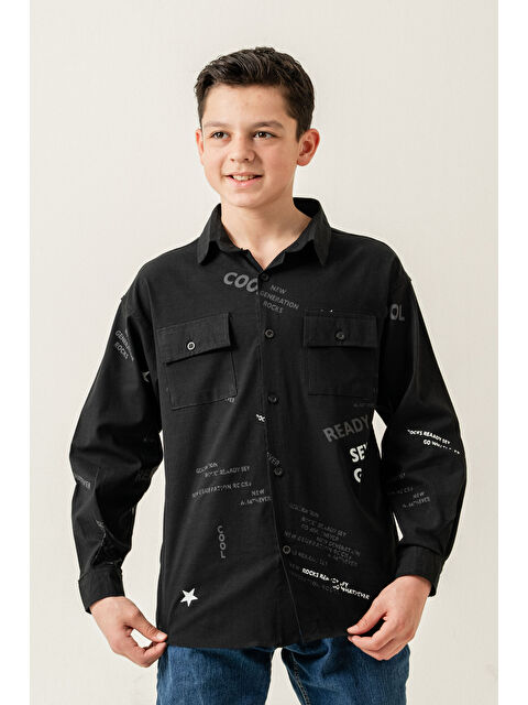 pi pengai Erkek Çocuk Çift Cepli Keten Gömlek P1098 - S000350411-19351