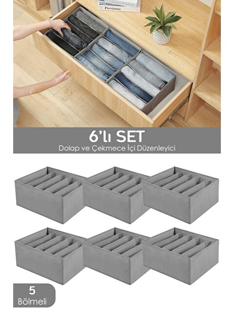 Meleni Home 6 Adet 5 Bölmeli Çekmece İçi Düzenleyici,dolap Çamaşır Düzenleyici Saklama Kutusu Organizer - S000216301-20600