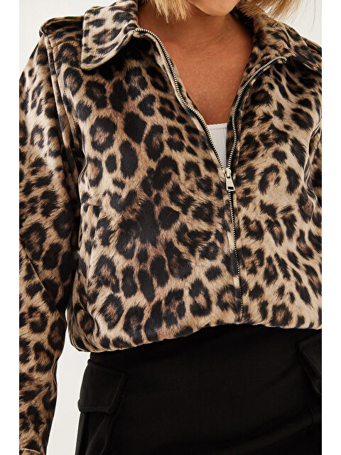 SHADE Kadın Leopar Desenli Fermuarlı Mont - S000313203-37427