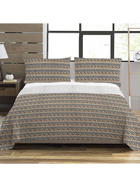 Evmila Etnik Desen Çift Kişilik Baskılı Pike (200x220 Cm) Renkli - S000124177-23173