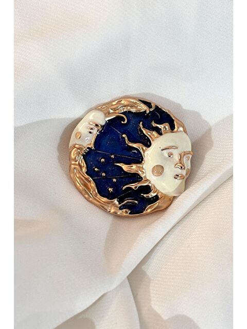 New Obsessions Ay ve Güneş Tılsımı Gold ve Lacivert Renkli Yaka İğnesi Broş - S000321169-20076