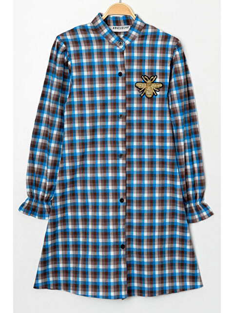 pi pengai Kız Çocuk Broş Nakış Detaylı Ekose Desenli Elbise P1001 - S000350412-21164