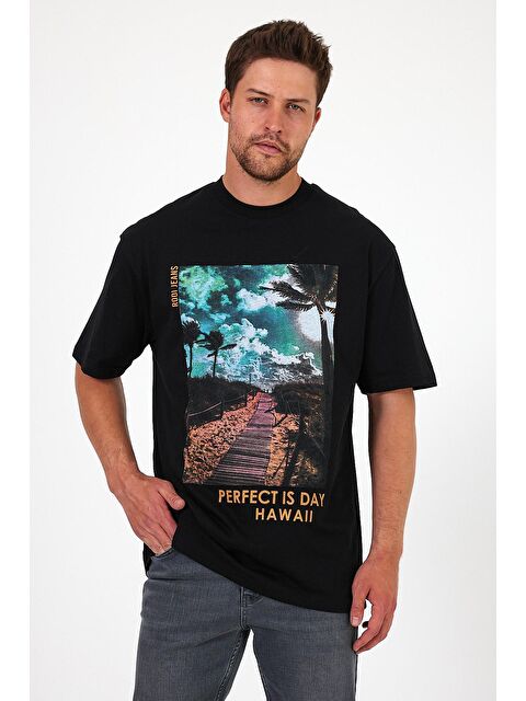 Rodi Bisiklet Yaka Hawaıı Baskılı Erkek Tişört 7021 - S000207529-19351