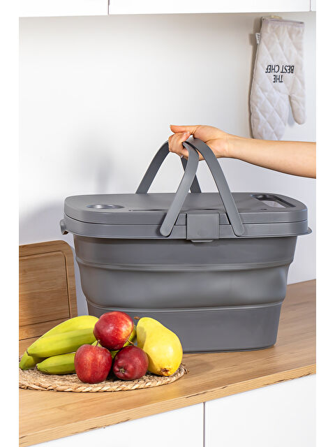 Porsima Katlanır Piknik Sepeti - Silikonlu Katlanabilir Saklama Kutusu - 21 L- SİYAH - S000292176-29666