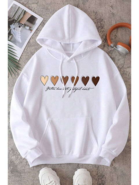 uyguntarz Unisex Kalp Baskılı Oversize Sweatshirt - S000265338-20063