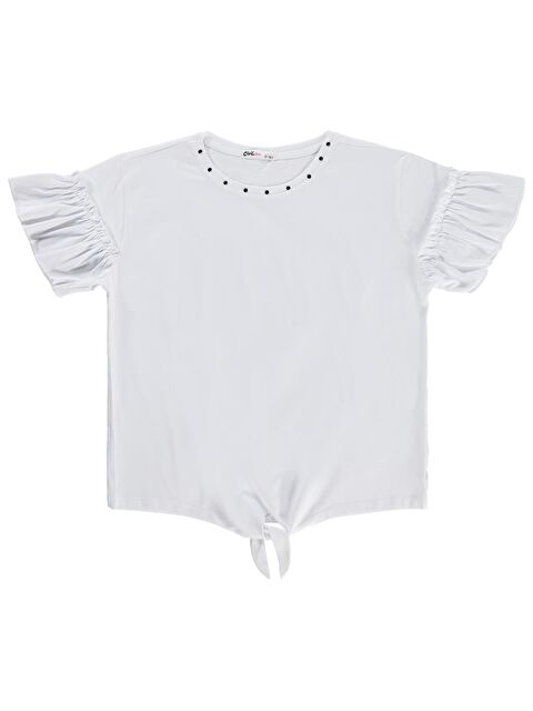 Civil Girls Önü Bağlamalı Taşlı 10-13 Yaş Tişört - Ekru