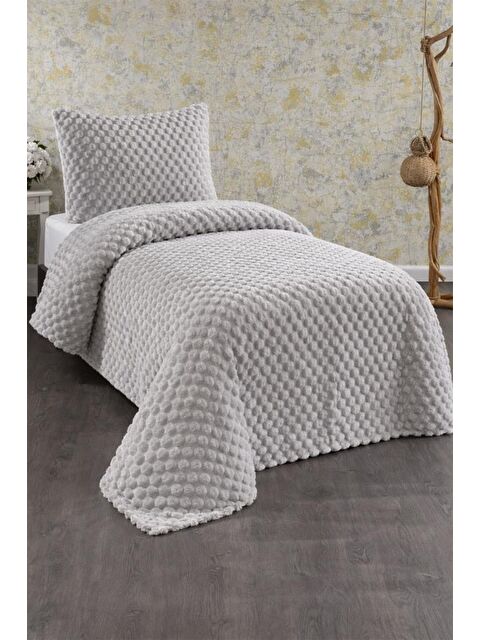 Çeyiz Diyarı Cordoba Pelüş Tek Kişilik Yatak Örtüsü Gri - S000497258-20600