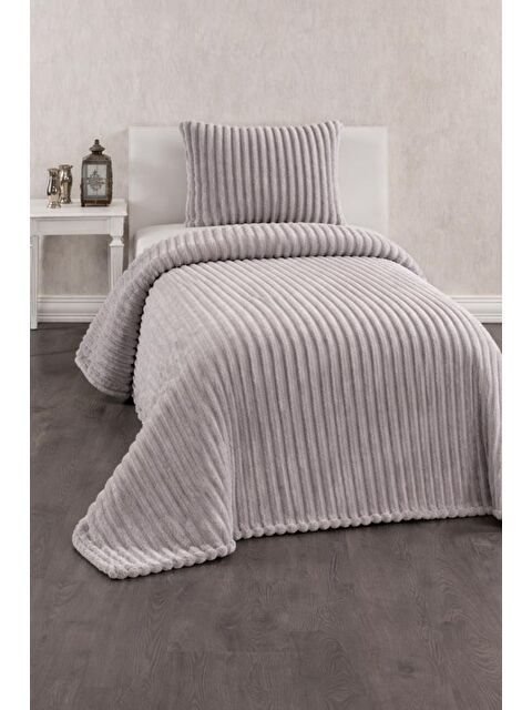 Çeyiz Diyarı Granada Pelüş Tek Kişilik Yatak Örtüsü Gri - S000497260-20600