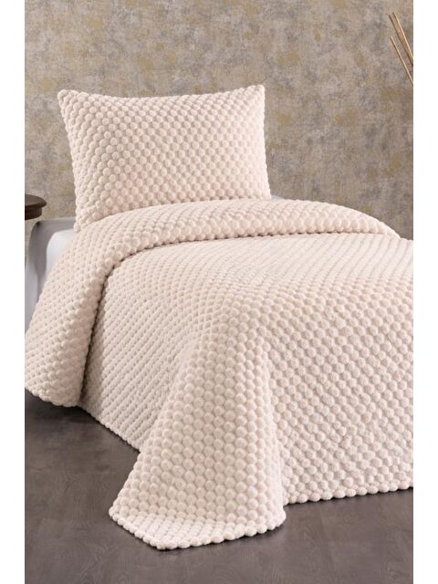 Çeyiz Diyarı Cordoba Pelüş Tek Kişilik Yatak Örtüsü Krem - S000497268-19966