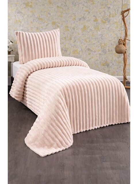 Çeyiz Diyarı Granada Pelüş Tek Kişilik Yatak Örtüsü Krem - S000497269-19966